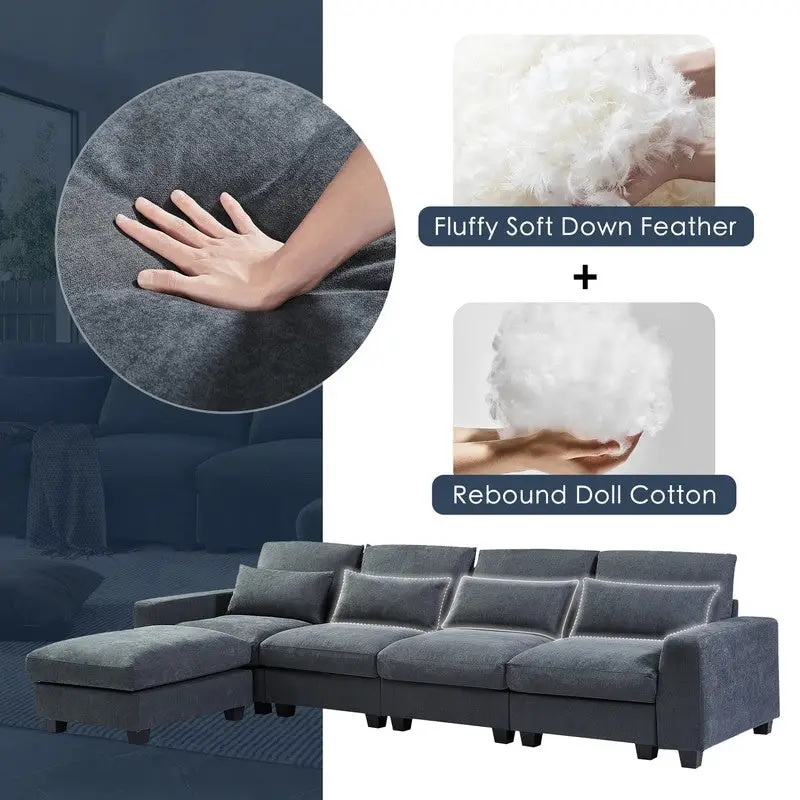 Modern L-Shape Sectional Sofa with Reversible Chaise