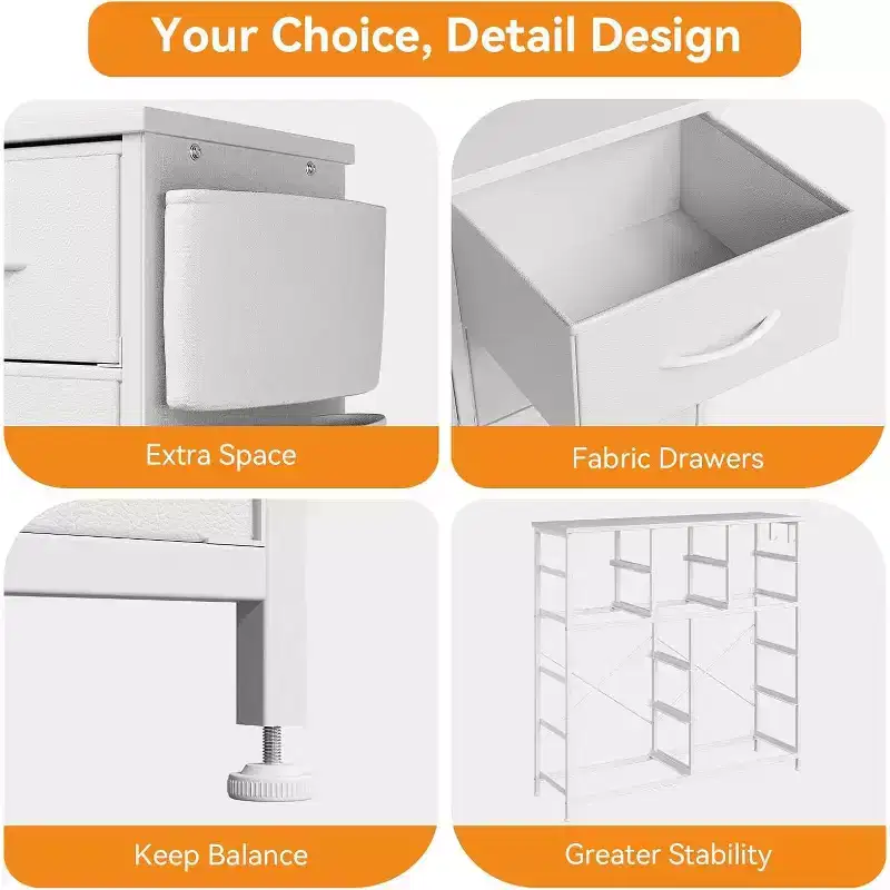 Dresser, 10 Drawer Storage Tower - TV Stand with Fabric Bins, Steel Frame, Wood Top for Bedroom, Kids Room