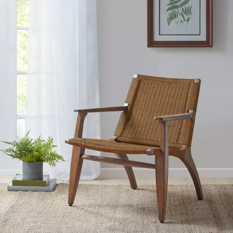 Daire Accent Chair Natural: Rattan Back, Mahogany Frame, Microfiber Seat - Madison Park