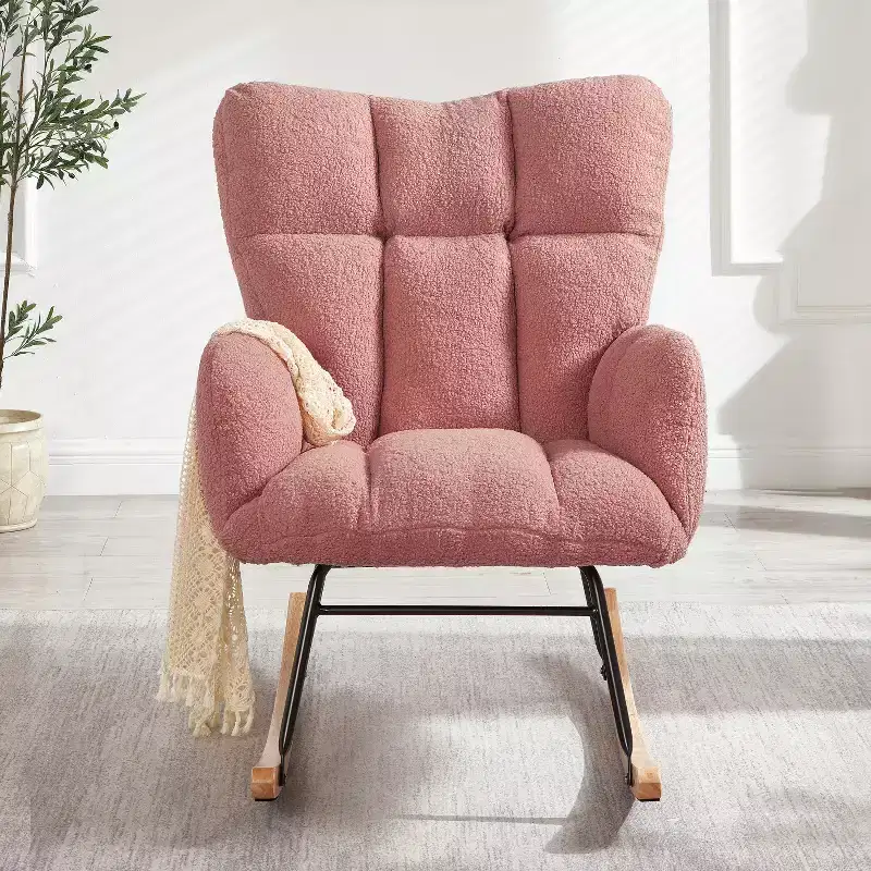 High-Back Rocking Chair – Green / Ivory / Pink, Single Seat, Upholstered