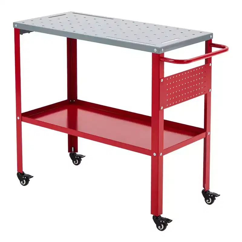 Movable Welding Table 36 in x18 in,1200 LBS Steel Welding Workbench Table with 8 Tool Slots, 5/8 in Fixture Holes, 4 Casters with Brakes and Tool Tray