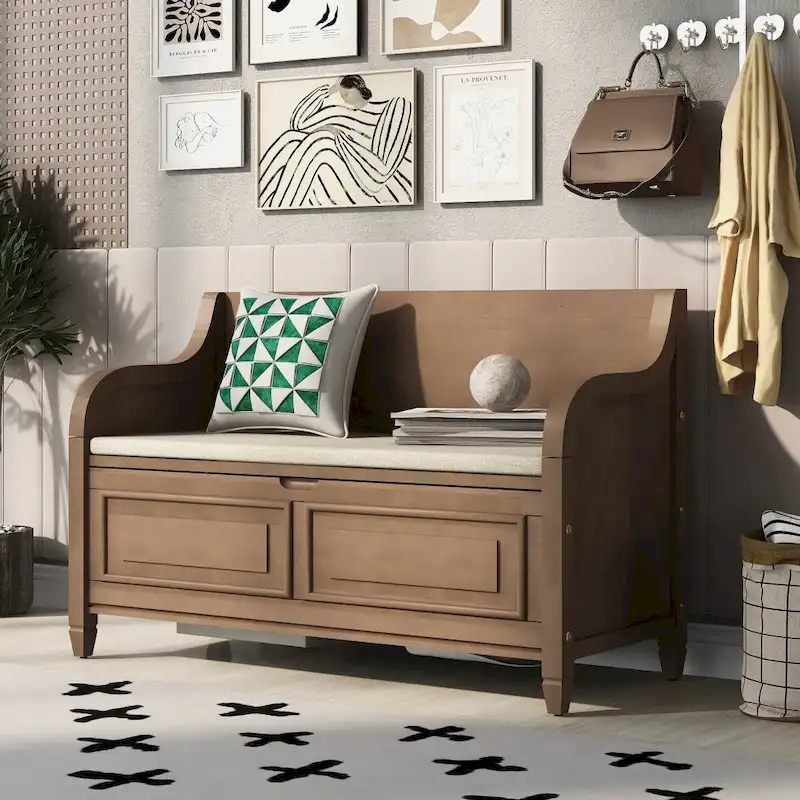 42 Rustic Style Solid wood Entryway Multifunctional Storage Bench