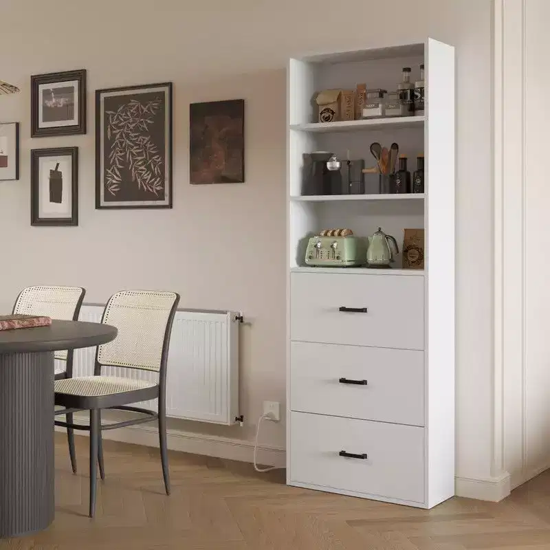 Karl Home White Display Cabinet with 3-layer 3-drawer 2 USB 2 Outlet 70.86in.H