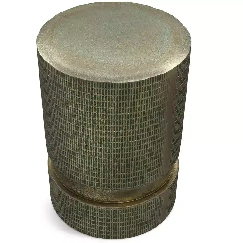 Modern Industrial 13 inch Wide Cast Aluminum Side Table in Light Green Patina, Fully Assembled