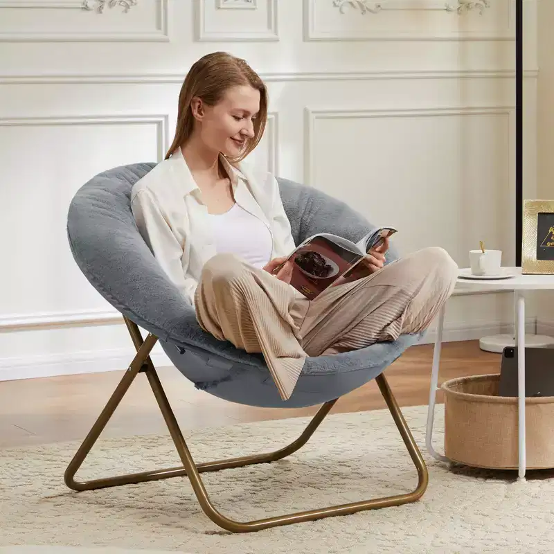 Faux Fur Disc Accent Chair, Adult-Size for Bedroom & Living Room