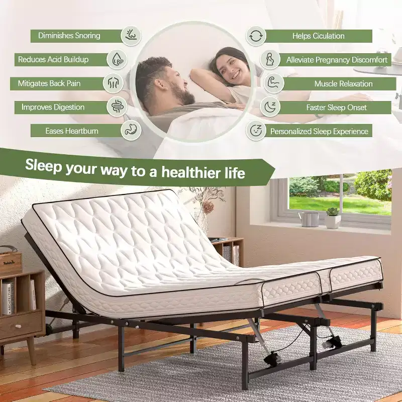 Adjustable Bed Frame Electric Adjustable Bed Base with Remote Control, Queen