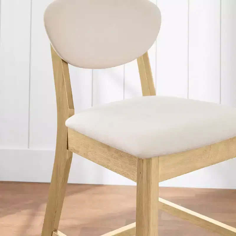 2-Piece Mid-Century Modern Wood and Upholstered Counter Height Bar Stool Set