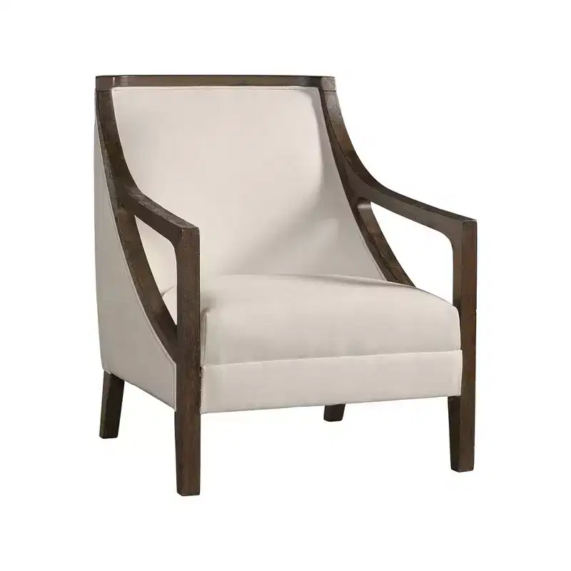 Accent Chair with Cut-Out Arms Brown Upholstered Rubberwood Frame