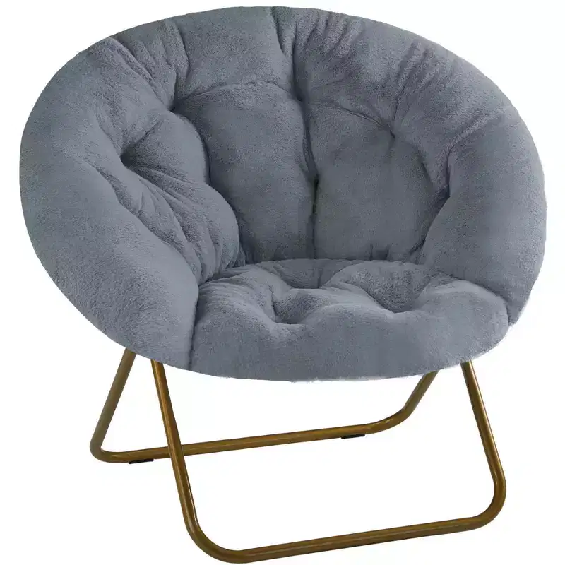 Faux Fur Disc Accent Chair – Comfortable Adult-Size Round Chair for Bedroom & Living Room