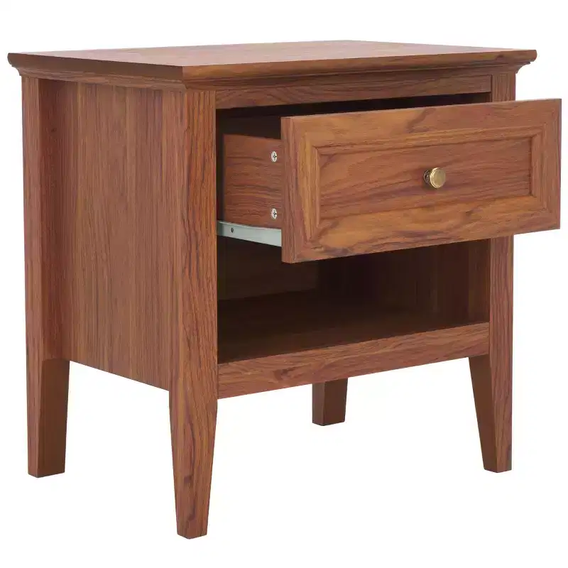 1-Drawer 1-Shelf Nightstand with Gold Pulls, Walnut Finish Bedside Table