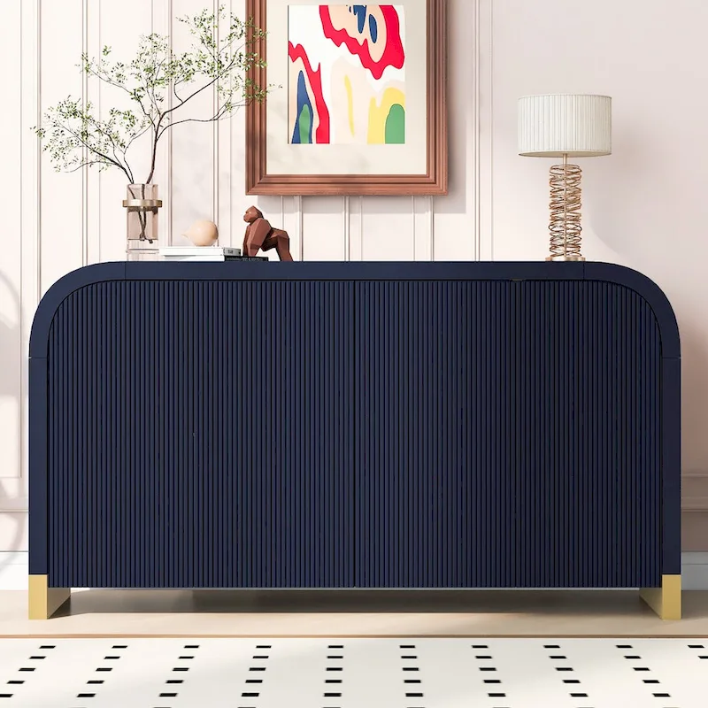 4-door Curved Corner Design Wavy Door Panel Cabinet with Adjustable Shelves