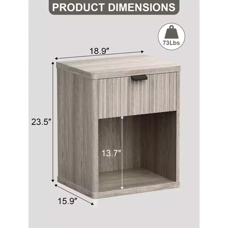 Scandinavian Nightstand with Recessed Drawers Storage Cabinet Large Modern Mid-Century Wooden Nightstand