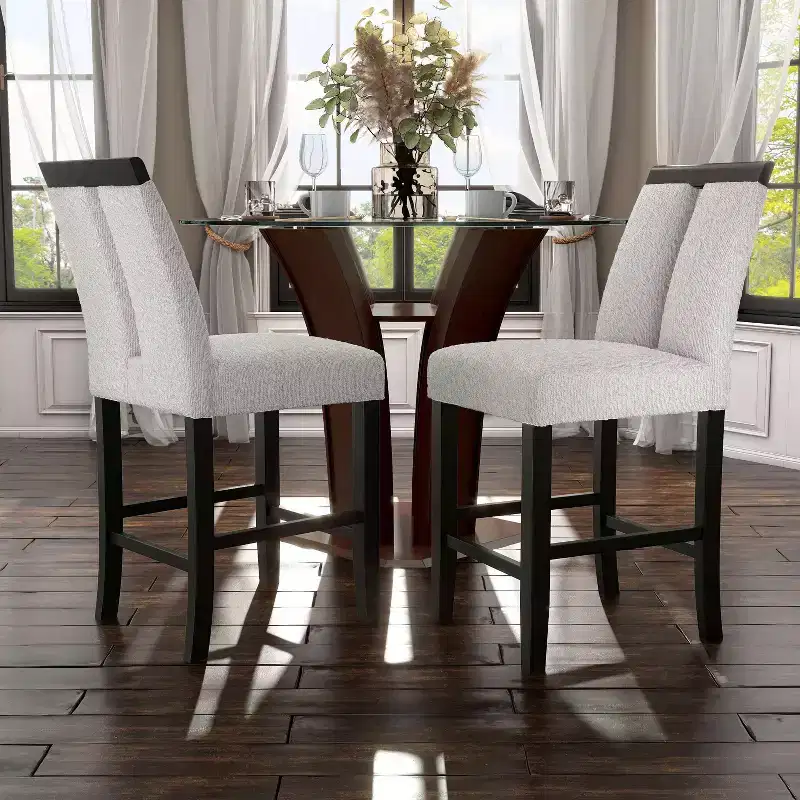 miBasics Set of 2 Northstar Contemporary Boucle Upholstered Counter Height Barstools White/Black: Padded, Wood Legs, Foam Fill