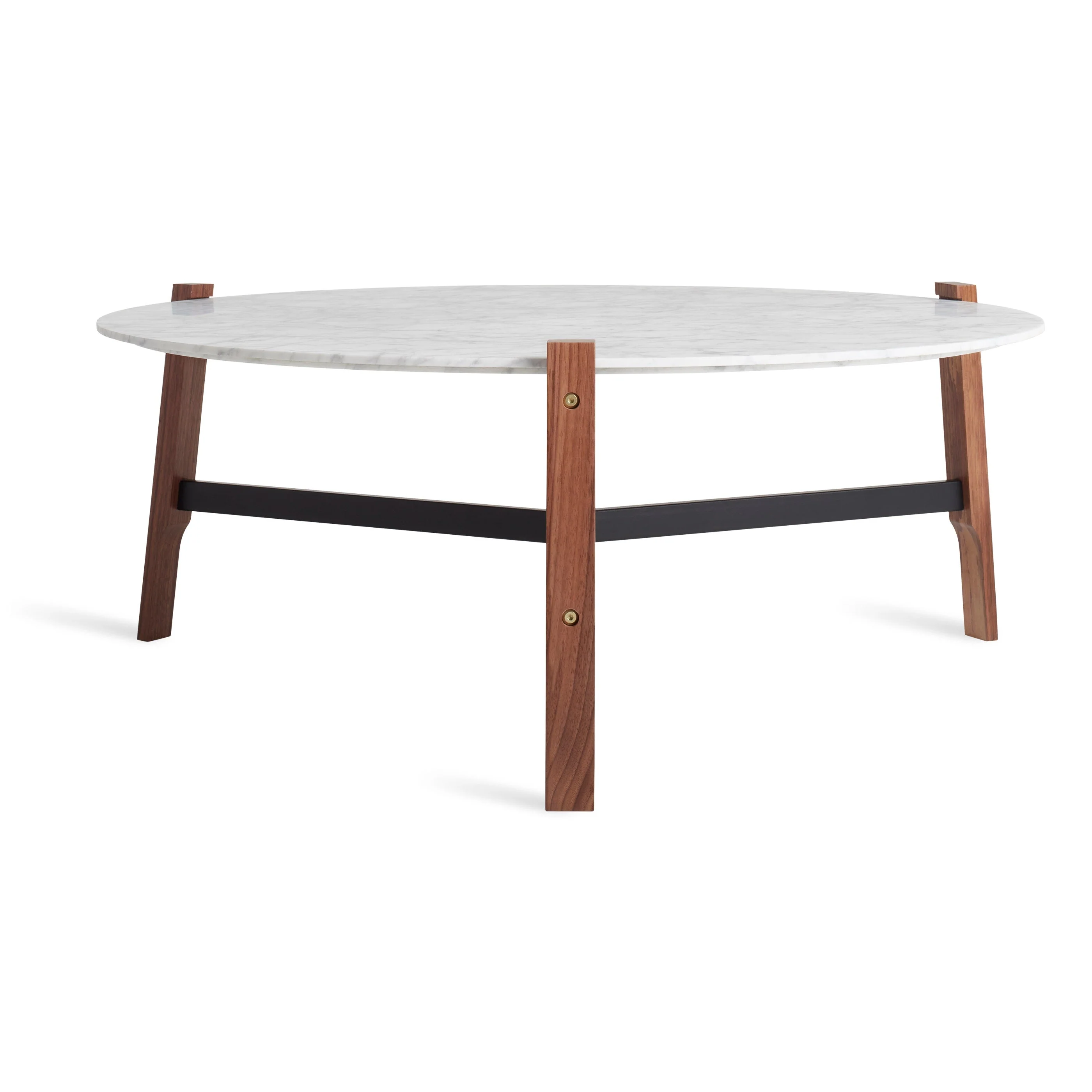 Modern White Marble Walnut Coffee Table with Brass Detail for Living Room