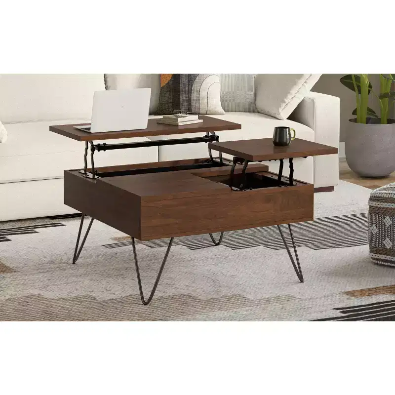 32-Inch Wide Square Industrial Lift Top Coffee Table