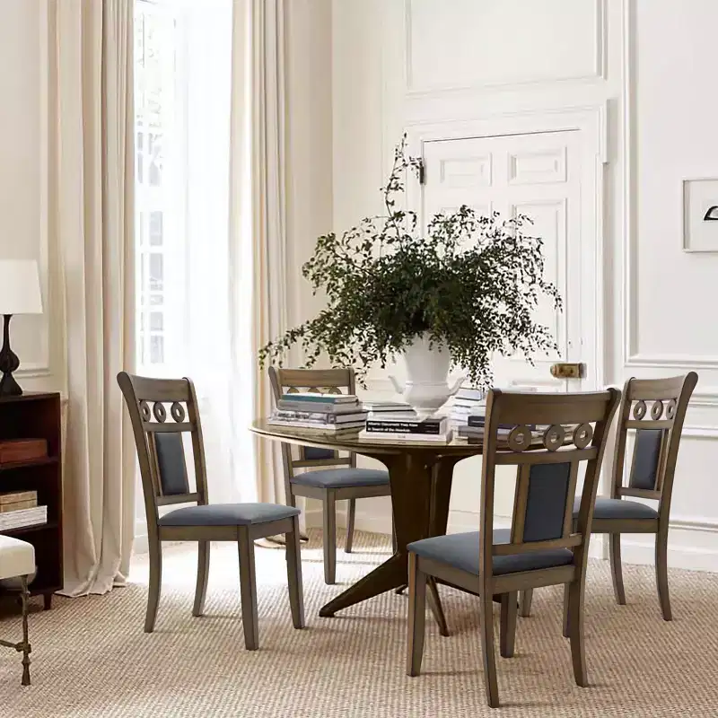 LuxenHome Set of 2 Brown Natural Rubberwood Upholstered Gray Dining Chair