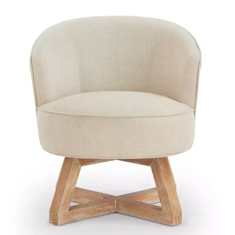 360 Swivel Chair, Linen Lounge Chair with Cross-shaped Wood Base, Armchair for Living Room, Bedroom, Office