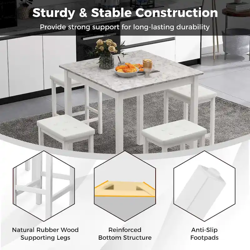 Costway 5 PCS Bar Table Set Square Dining Table & 4 PVC Leather