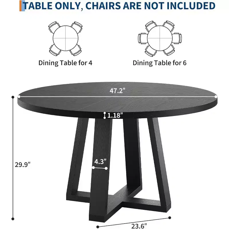 47In Round Dining Table, Kitchen Table with Sturdy Cross-Shaped Base & Adjustable Foot Pads for Dining Room, Kitchen, Living Room(Table Only)