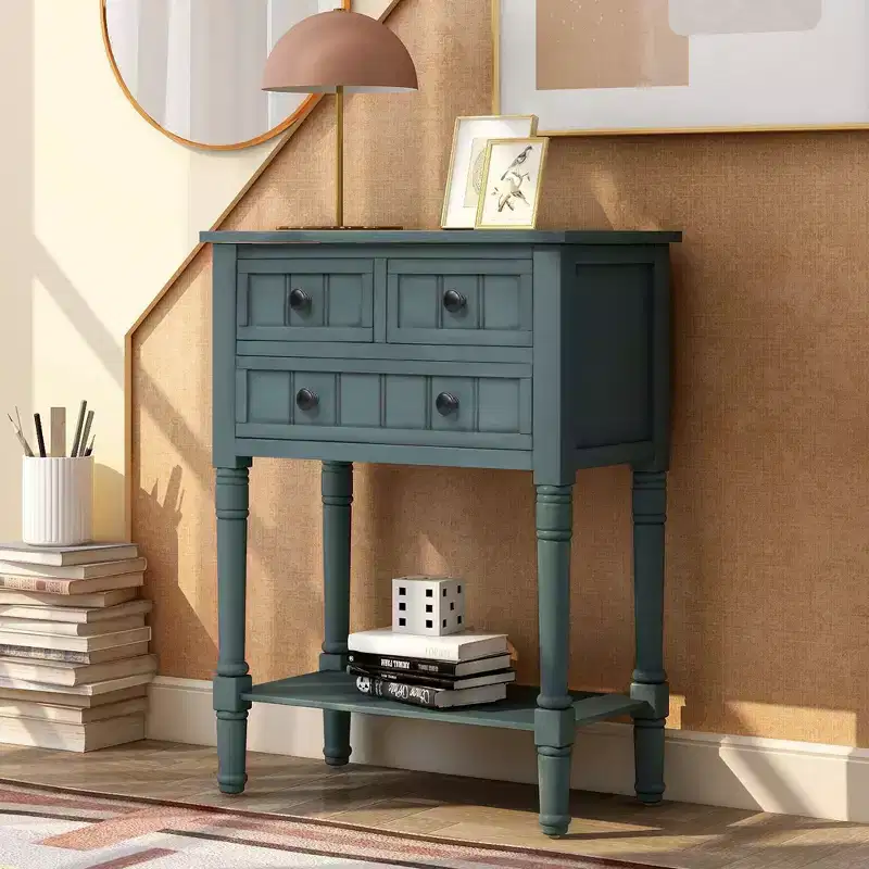 Narrow Console Table, Slim Sofa Table with Three Storage Drawers and Bottom Shelf (Espresso)