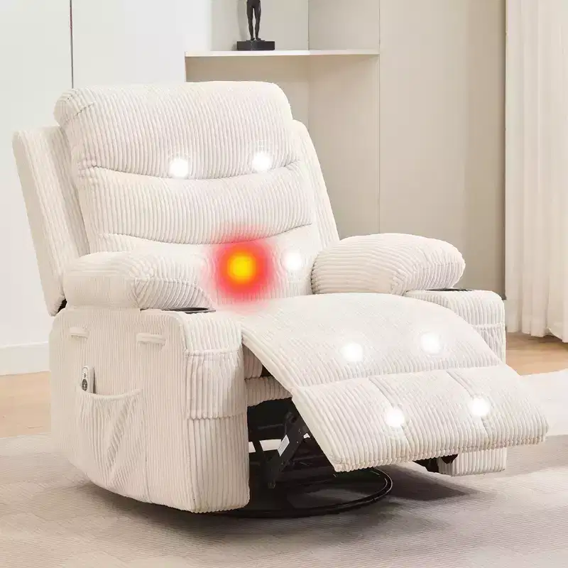 Swivel Rocker Recliner Chair with Massage, Heat & 360° Swivel – 400 lb Capacity, Linen
