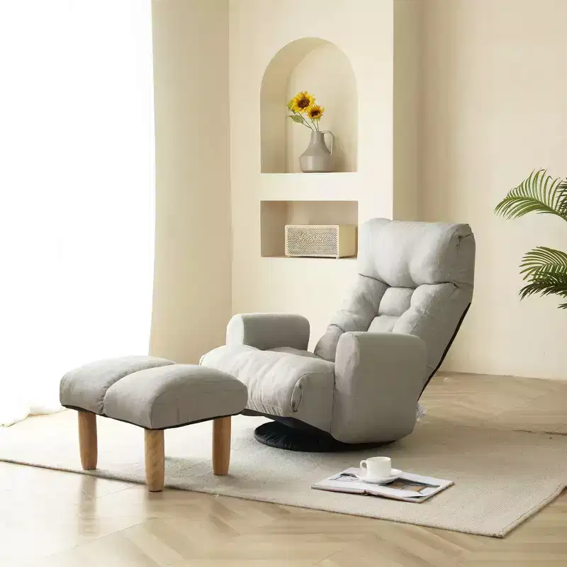 GDFStudio Sorrel Modern 360 Swivel Linen Upholstered Chair with Adjustable Backrest and Ottoman