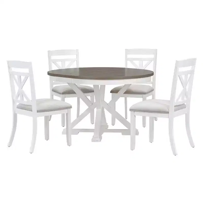 Whisen 5-Piece Extendable Wood Dining Table Set with 4-Upholstered Chairs