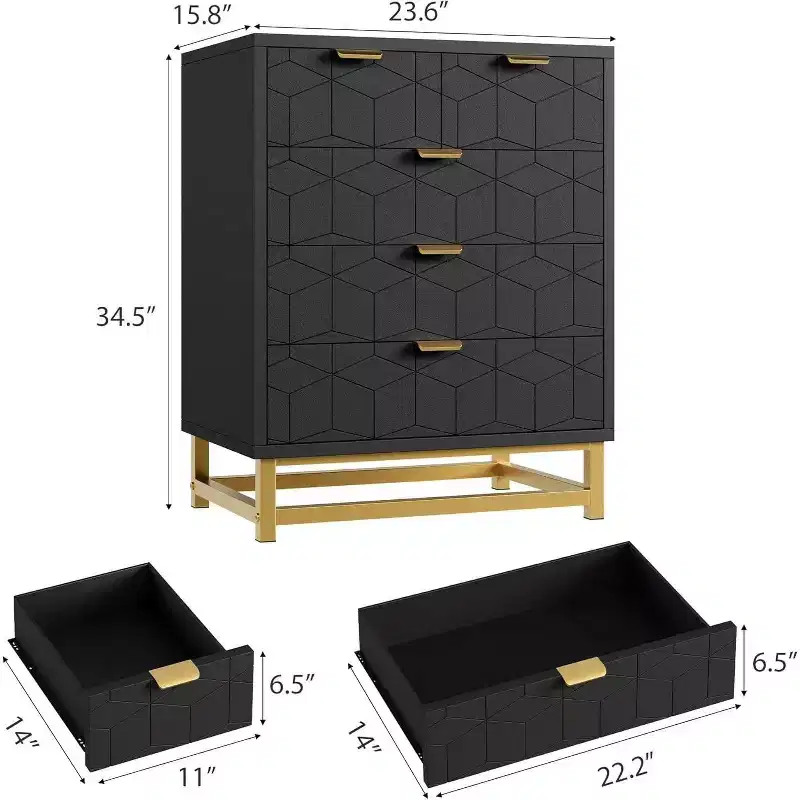 Acekool Modern 5-Drawer Storage Cabinet with Metal Handles for Bedroom, Living Room, or Entryway  White with Gold Metal Legs