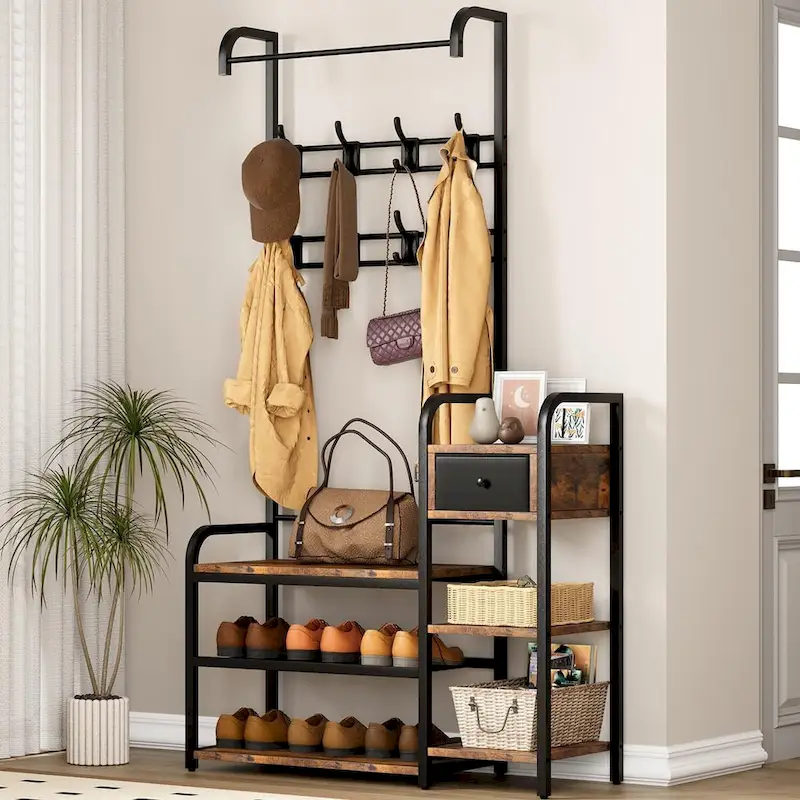Hall Tree Storage Bench for Entryway,with Storage Drawer