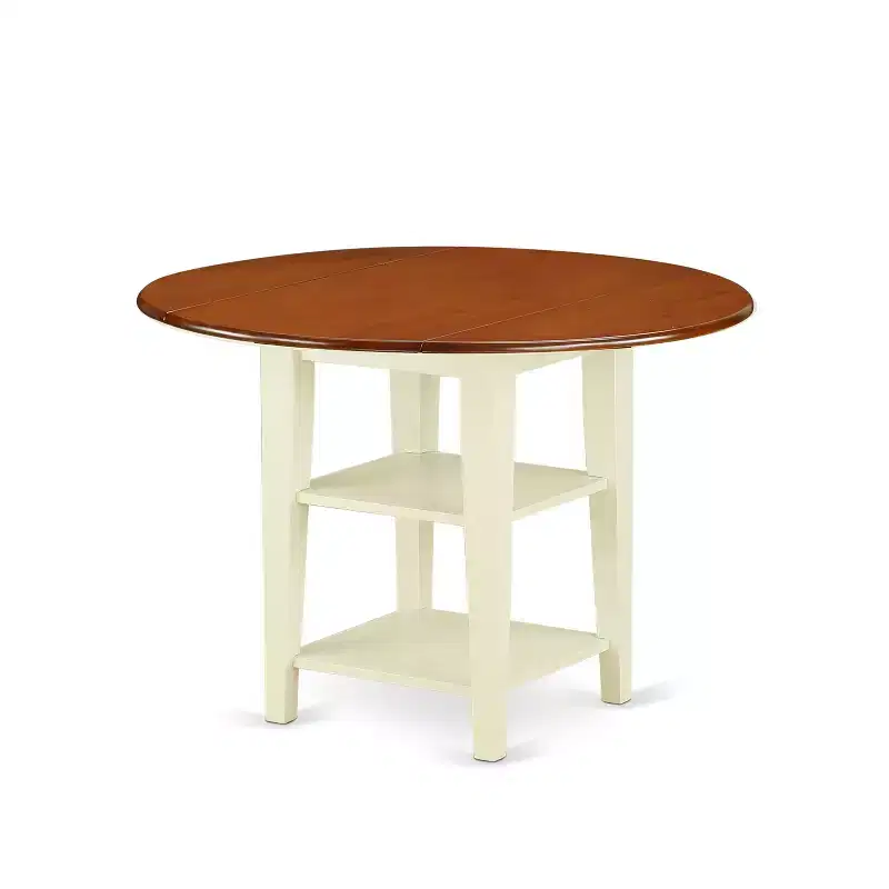 HomeStock 3-Piece Buttermilk and Cherry Finish Round Solid Wood Top Dining Table Set