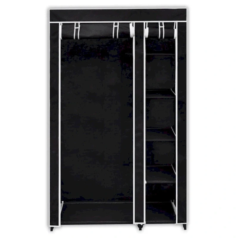 Foldable Portable Wardrobe with Zipper Door – Black, 43x18x69