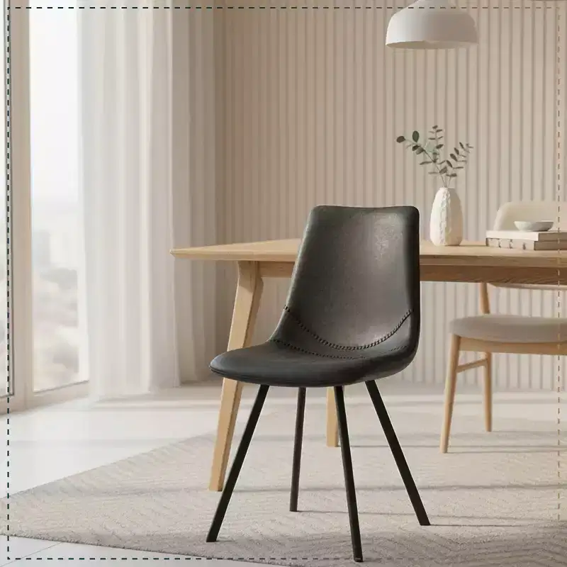 LeisureMod Markley Modern Leather Dining Chair Upholstered Seat Metal Legs Sleek Design for Kitchen, Dining Room, Office, Lounge, or Cafe