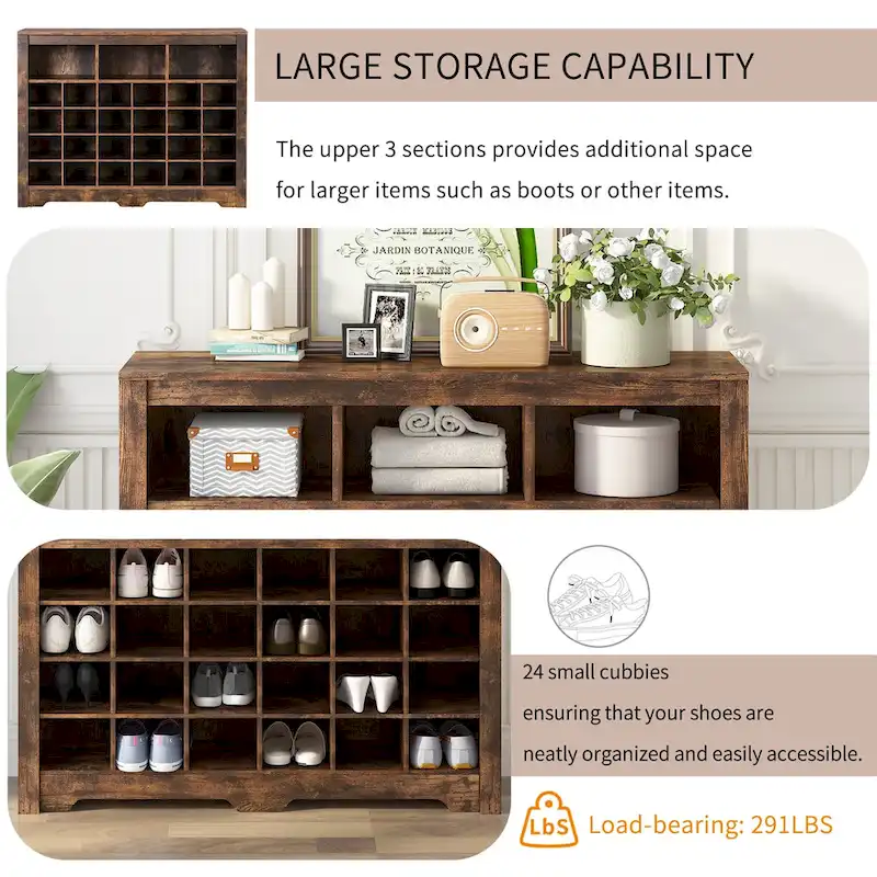Sleek Design 24 Shoe Cubby Console, Modern Shoe Cabinet with Curved Base