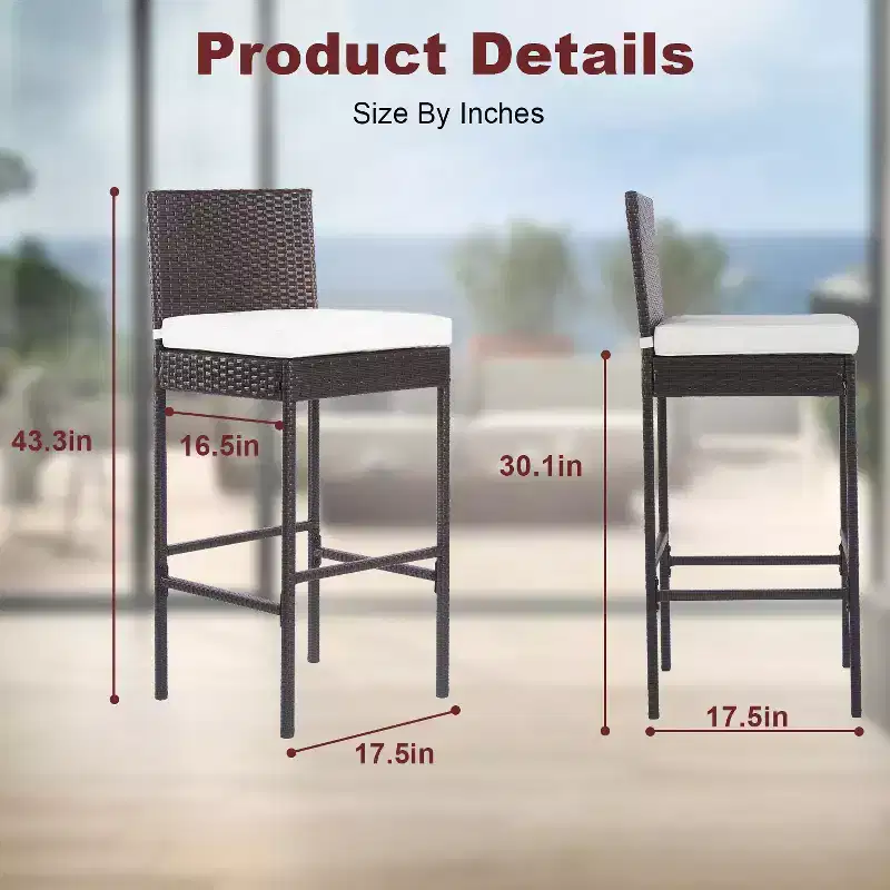 BestMassage Modern Bar Stools Set of 2 Wicker Patio Bar Chairs, Brown