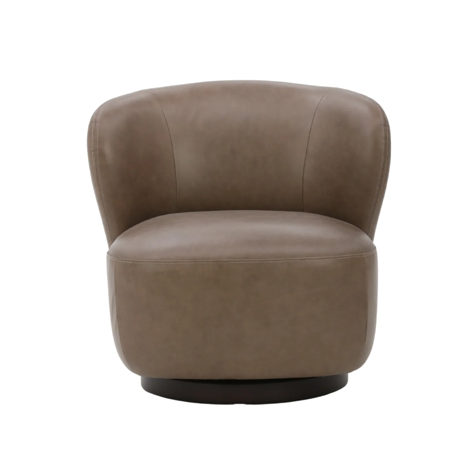 Mid-Century Leather Lounge Chair with Upholstered, Swivel - Living Room