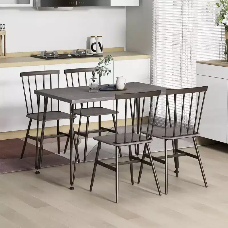 Costway 5PCS Dining Table Set for 4 Rectangular Kitchen Table & 4 Chairs w/ Metal Frame Grey Oak