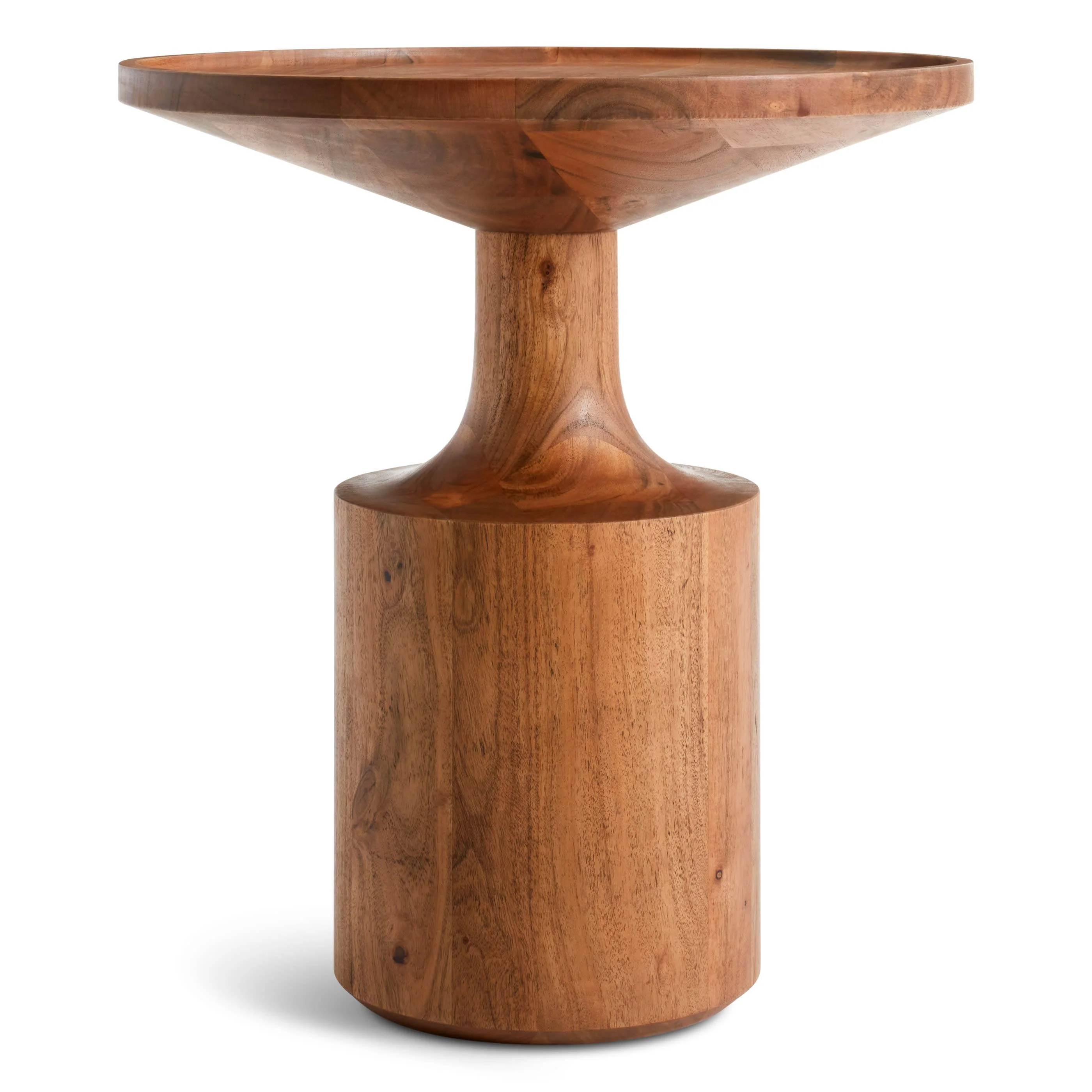 Modern Acacia Wood End Table with Round Pedestal Base for Living Room