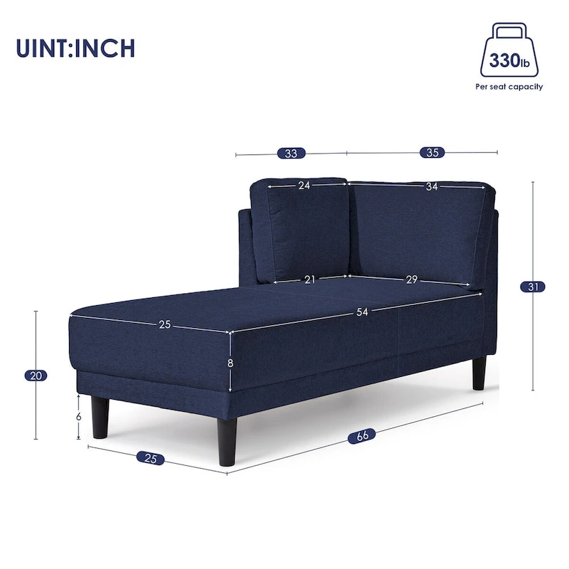 Mid-Century Modern Upholstered Chaise Lounge Sofa
