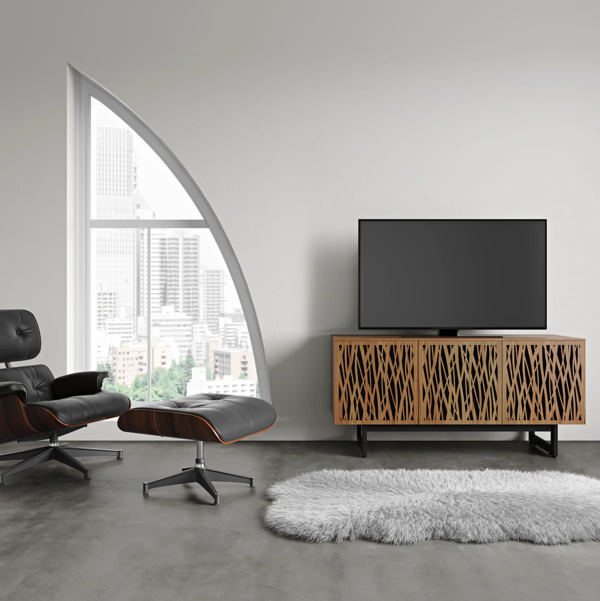 Natural Walnut Entertainment Cabinet for Living Room