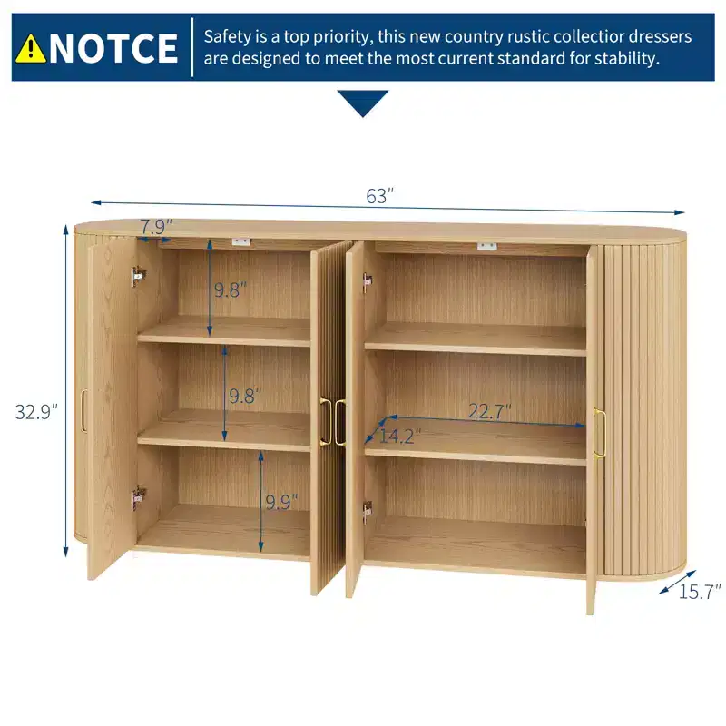 Fluted Accent Credenza with Adjustable Shelves,Sideboard Buffet Cabinet with Storage,for Living Room Kitchen