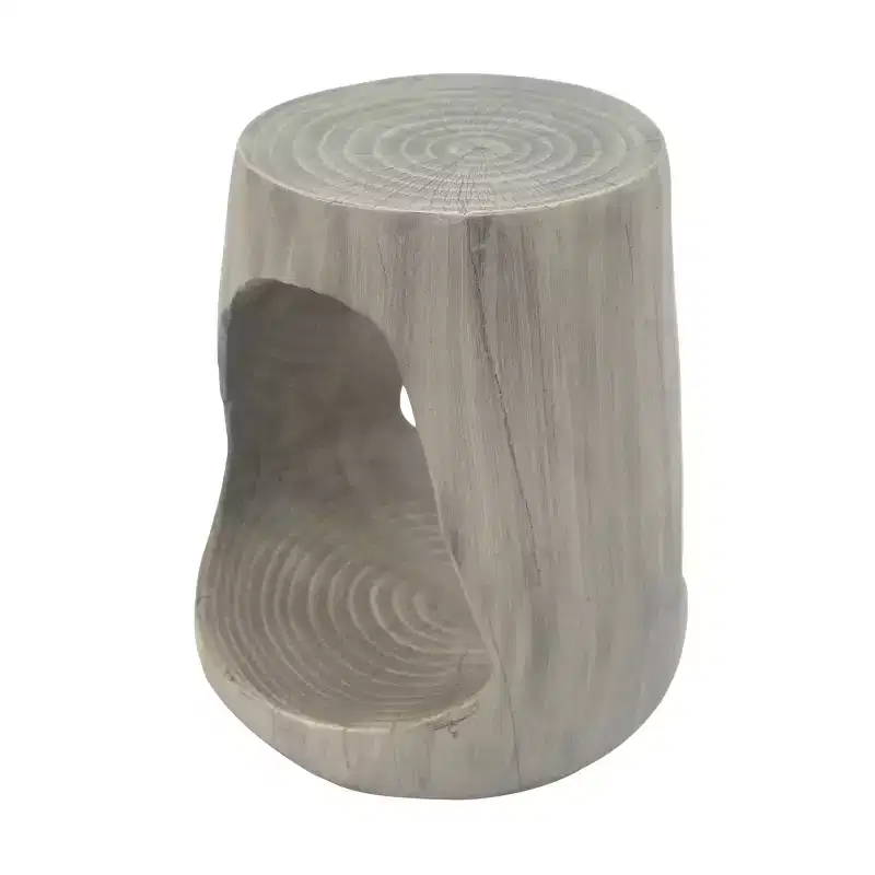 Modern Hollow Console Side Table in Gray, Wood-Like Texture