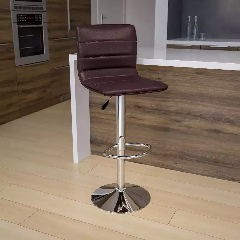 Emma and Oliver Coti Modern Channel Tufted Upholstered Height Adjustable Mid-Back Stool and Pedestal Base with Footrest