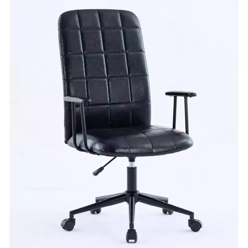 Antique PU Leather Office Chair with High Backrest and Wheels, Ergonomic Swivel Task Chair for Home Office and Living Room