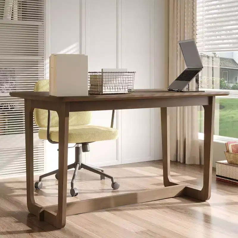 Famapy Mid-Century Solid Rubber Wood Home Office Desk with Rounded Corners,Modern Writing Desk,Minimalist Writing & Computer Workstation Desk
