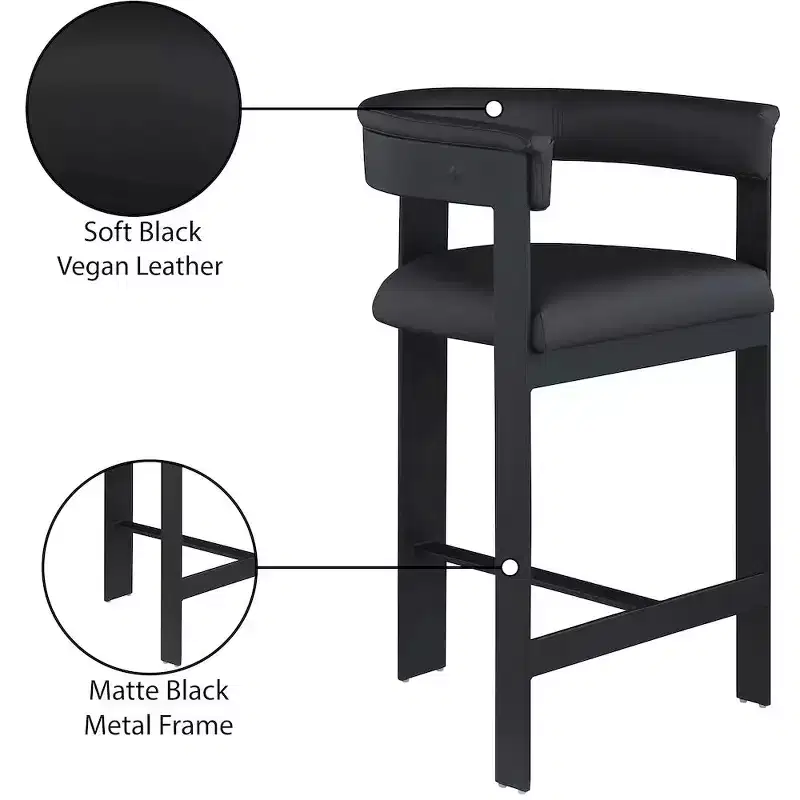 Meridian Furniture,Romeo Black Vegan Leather Counter Stool, Set of 2