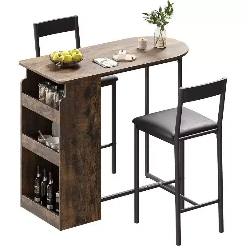 Acekool 2-Person Bar Table Set with Storage Shelf Space Saving Dining Table and Chairs for Kitchen Apartment