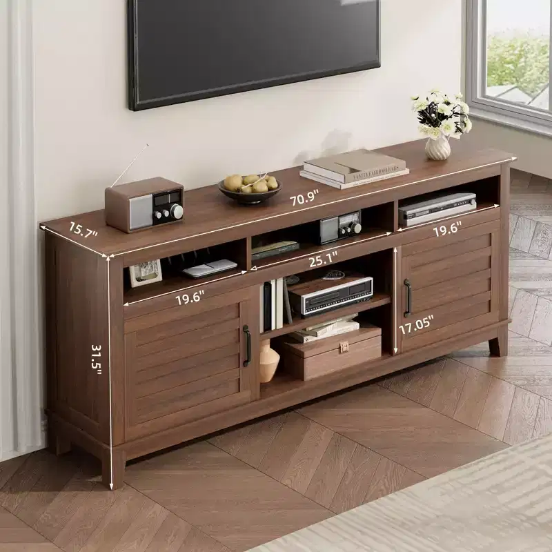 Coolmee 70.9 TV Stand, Entertainment Center with Adjustable Shelves, Farmhouse TV Stand with Cabinet Doors,for Living Room, Bedroom