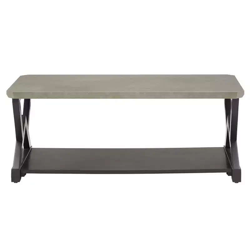 Industrial Black Coffee Table with Cement Top and Open Shelf