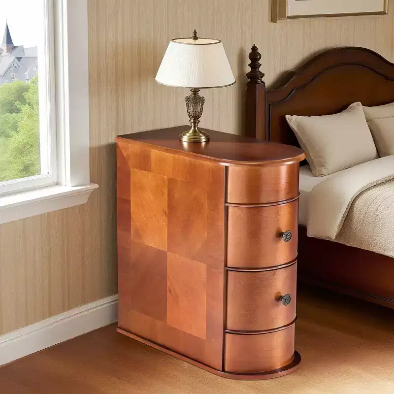 Side End Table with 2 Drawers, Tall Nightstand, Vintage Bedside Table, No Assembly