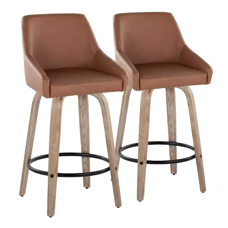 LumiSource Set of 2 Hannah Counter Height Barstools Whitewashed Wood